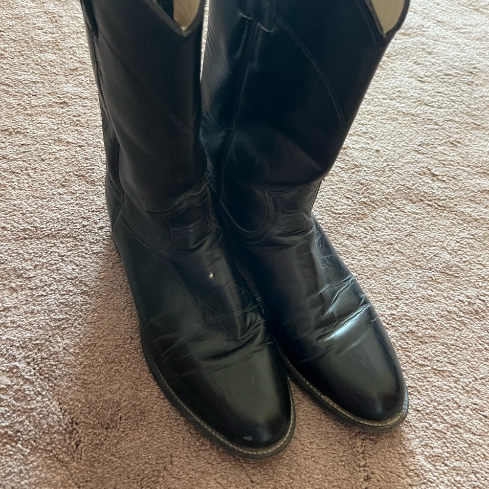 Justin Boots Black Leather Western Boots - Picture 7 of 11